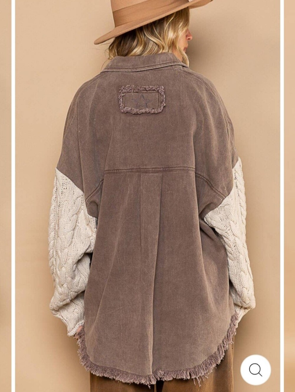 POL Cable Knit Sleeve Shacket Chocolate & Cream Small - Picture 4 of 16